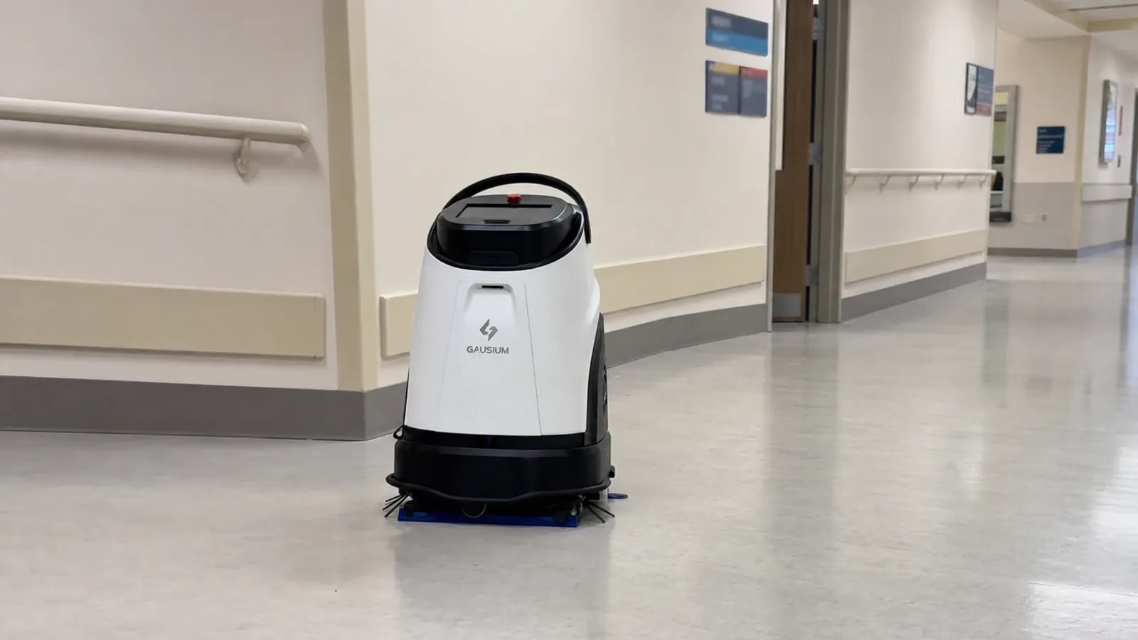 Gausium Scrubber 50 in a hospital corridor