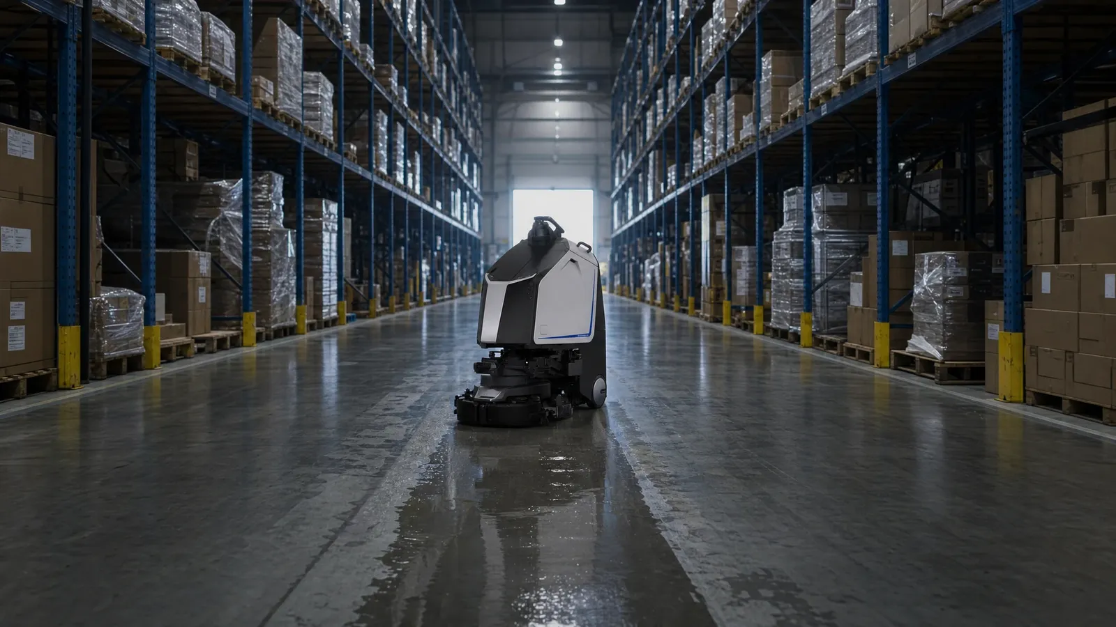 Gausium Scrubber 75 cleaning robot in warehouse