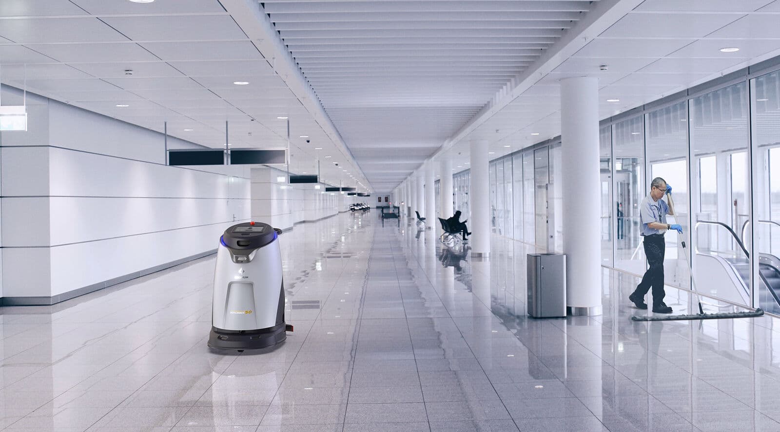 Gausium Scrubber 50 cleaning robot in airport terminal