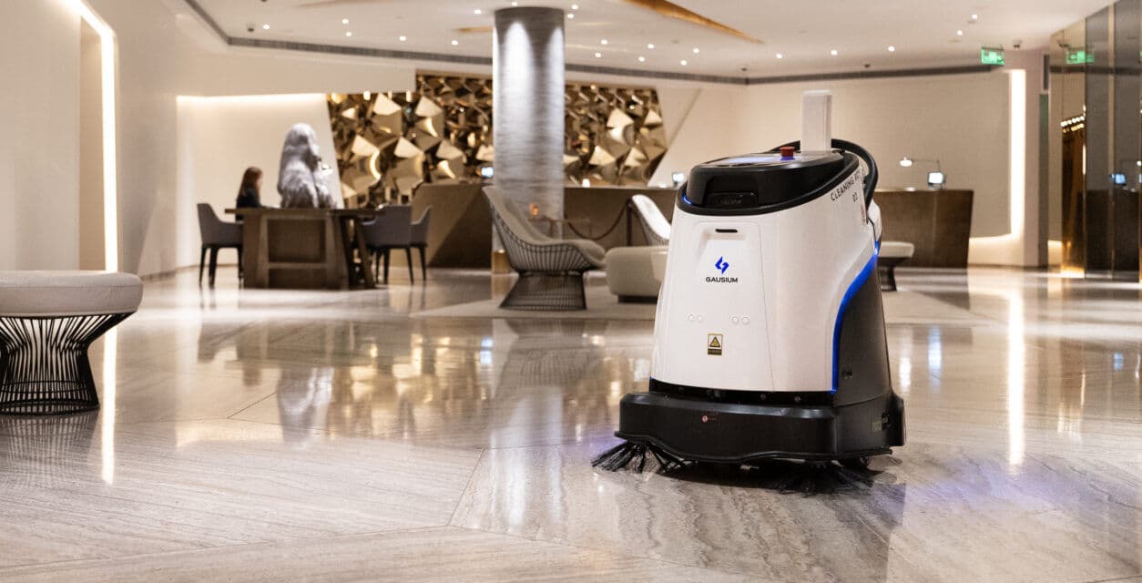 Gausium Scrubber 50 in hospital corridor