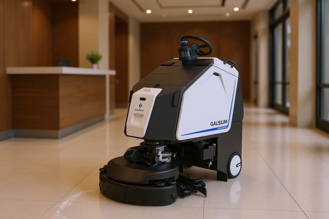 Cleaning robot on retail showroom floor