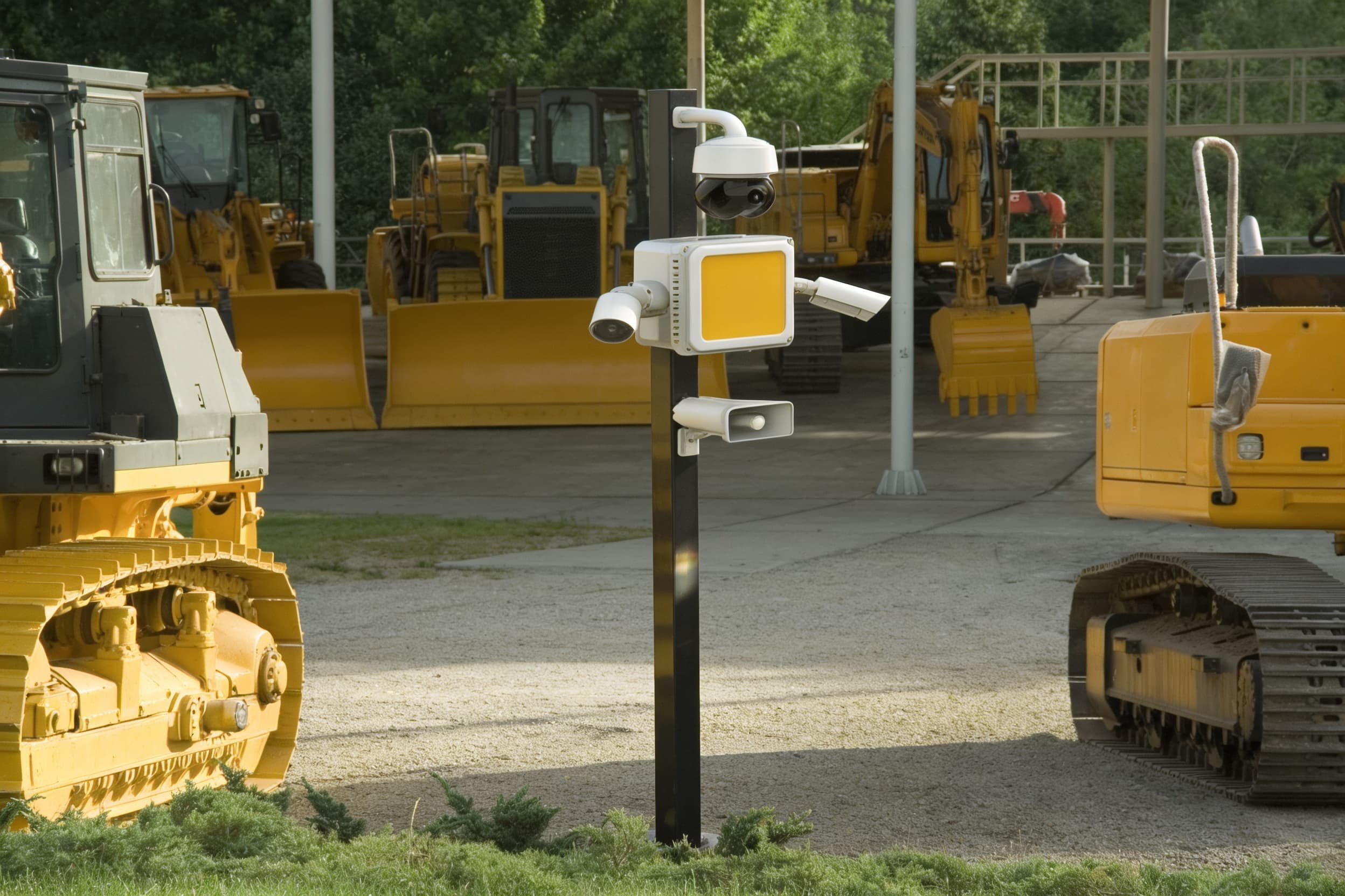 A mobile surveillance trailer watching the laydown yard